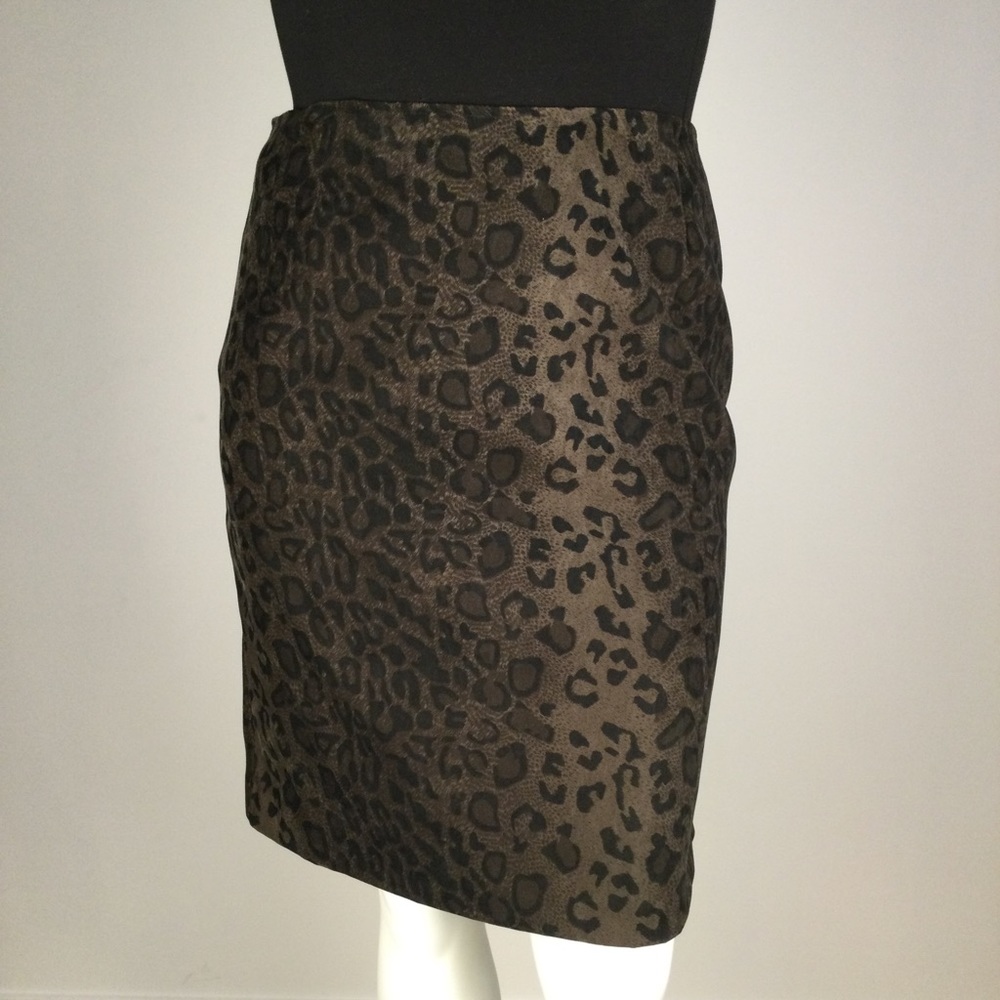 Vintage Soft Leopard Animal Print Pencil Skirt Spotted Cat Brown S M Ladies J 16